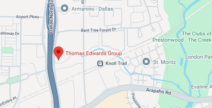 map of dallas location for Thomas Edwards Group office search firm in Dallas Texas